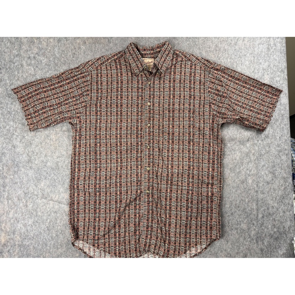 Woolrich Shirt Men Large L Brown Cotton Geometric Tribal Vintage Button Down USA